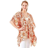 Floral Paisley Printed Ruffle Sleeves Cover Up Kimono Poncho - Madeline Love - Flyclothing LLC