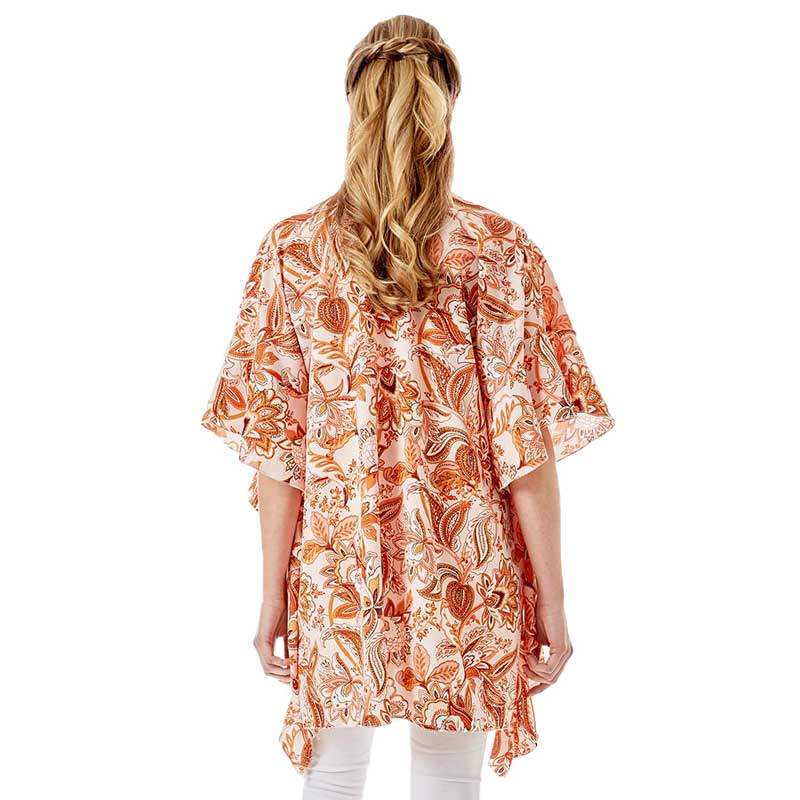 Floral Paisley Printed Ruffle Sleeves Cover Up Kimono Poncho - Madeline Love - Flyclothing LLC