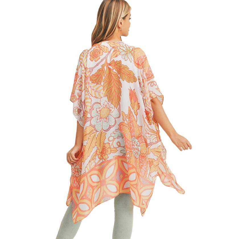 Flower Leaf Print Cover Up Kimono Poncho - Madeline Love - Flyclothing LLC
