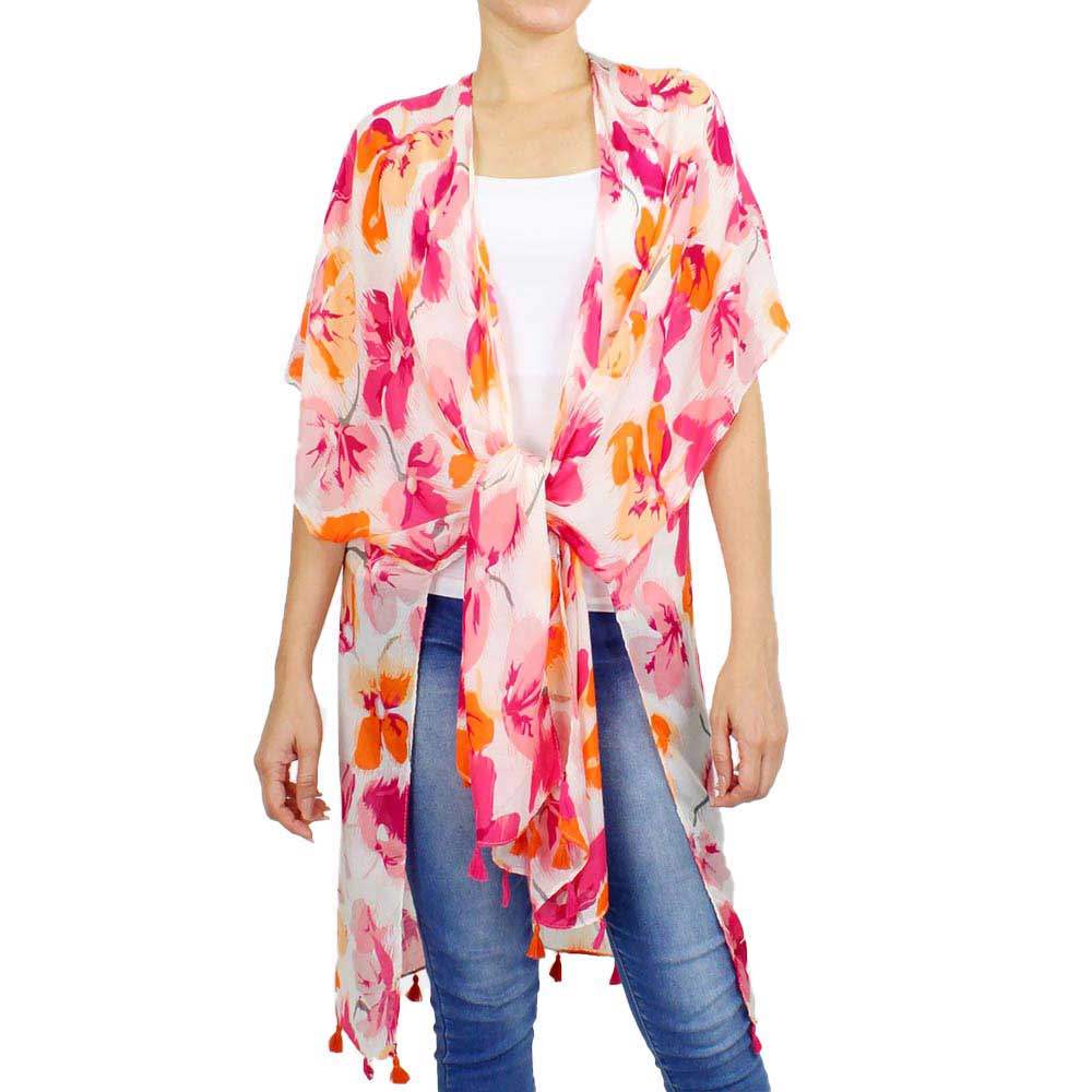 Fashionable Flower Printed Cover Up Kimono Poncho - Madeline Love - Flyclothing LLC