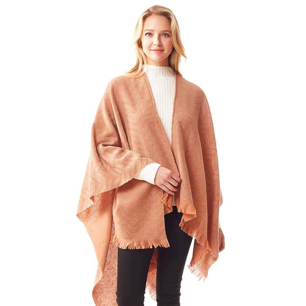 Leaf Patterned Poncho Shawl Wrap - Madeline Love - Flyclothing LLC