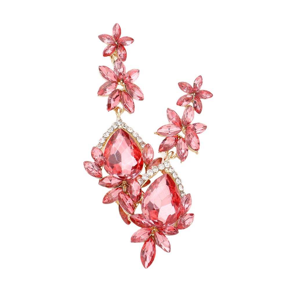 Marquise Stone Teardrop Floral Dangle Evening Earrings - Madeline Love - Flyclothing LLC