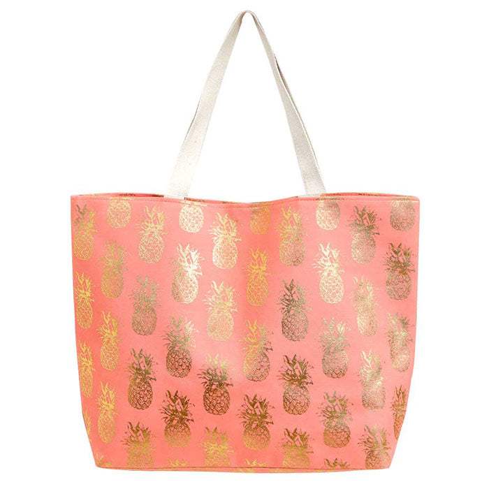 Metallic Pineapple Patterned Beach Tote Bag - Madeline Love - Flyclothing LLC