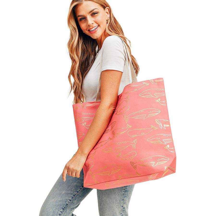 Metallic Whale Beach Tote Bag - Madeline Love - Flyclothing LLC