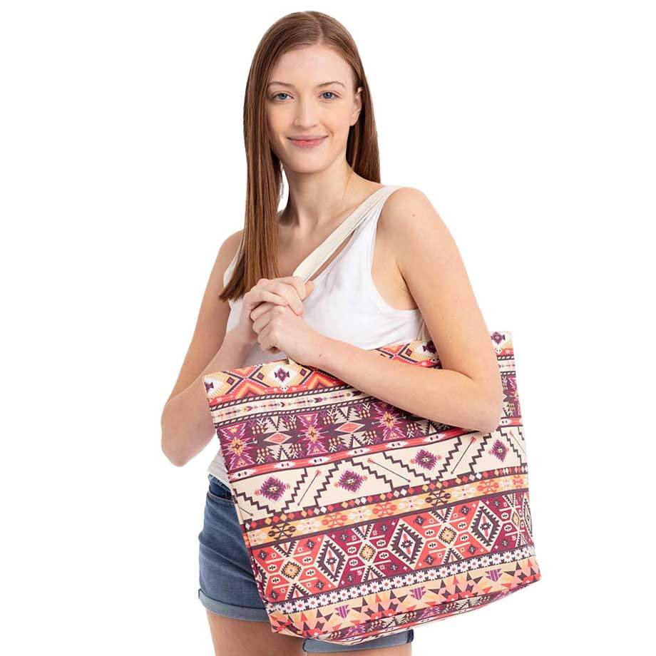 Aztec Pattern Beach Tote Bag - Madeline Love - Flyclothing LLC