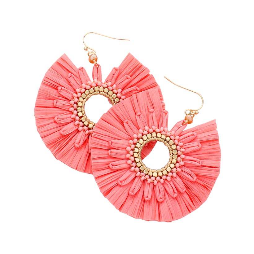 Raffia Trimmed Open Circle Dangle Earrings - Madeline Love - Flyclothing LLC