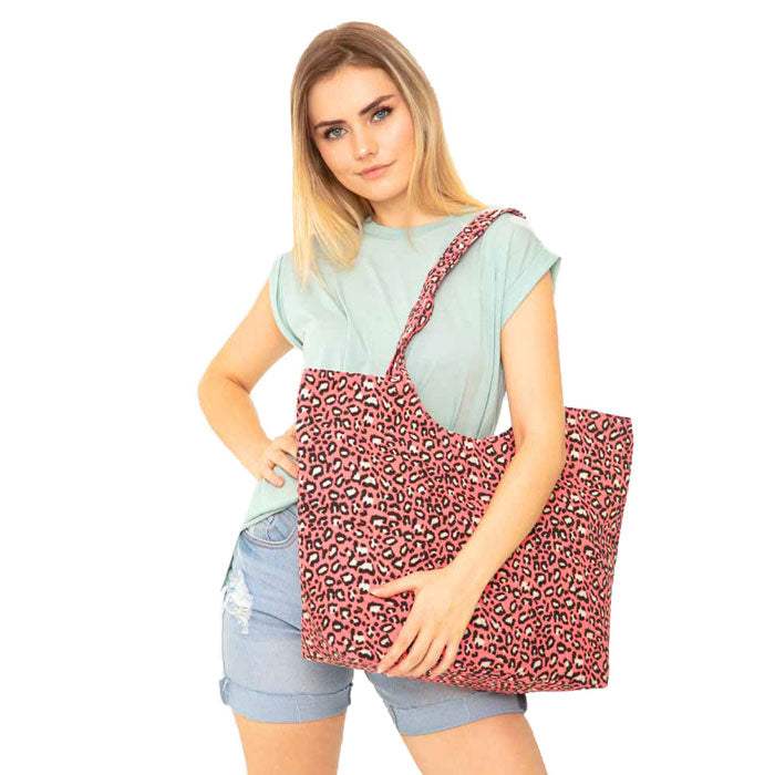Solid Leopard Print Jute Tote Bag - Madeline Love - Flyclothing LLC