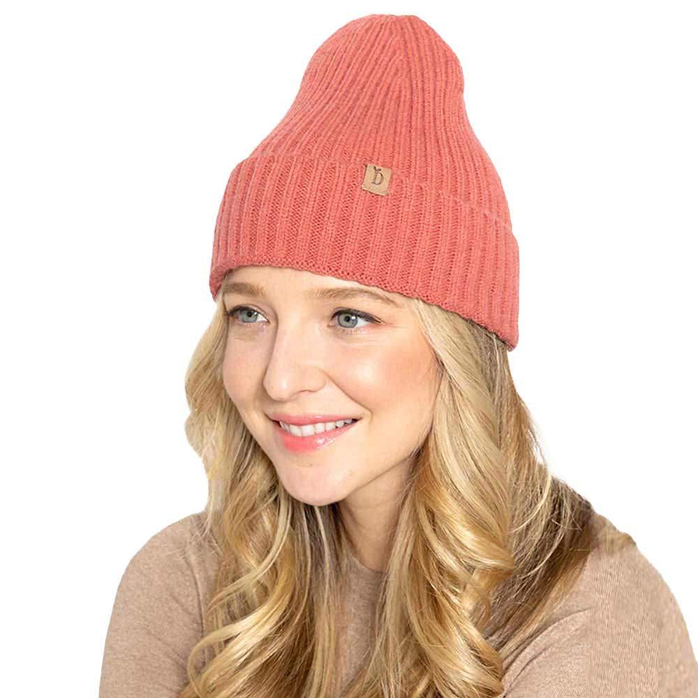 Solid Ribbed Cuff Beanie Hat - Madeline Love - Flyclothing LLC