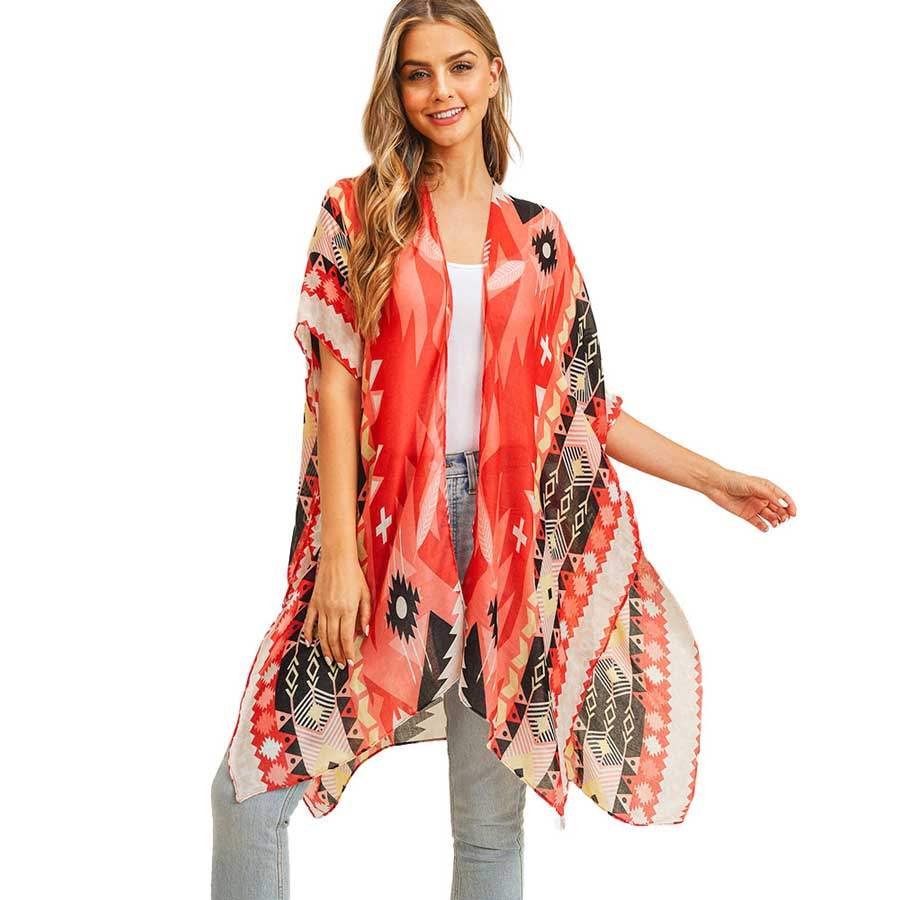Tribal Patterned Cover Up Kimono Poncho - Madeline Love - Flyclothing LLC