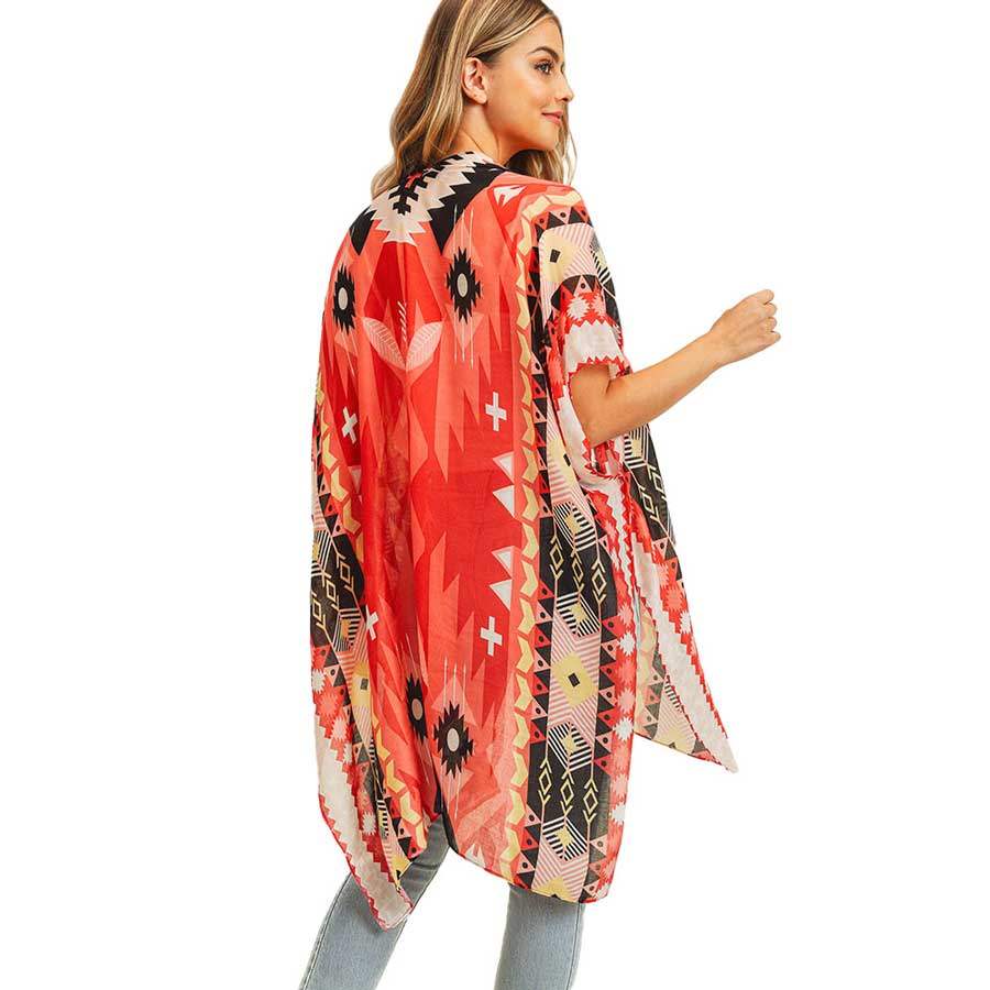 Tribal Patterned Cover Up Kimono Poncho - Madeline Love - Flyclothing LLC