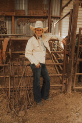 Women's Cowboygirl Ecru Denim Jacket with Corduroy Collar - Ely Cattleman - Flyclothing LLC