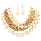 Bold Metal Braided Triple Layered Pearl Necklace - Madeline Love - Flyclothing LLC
