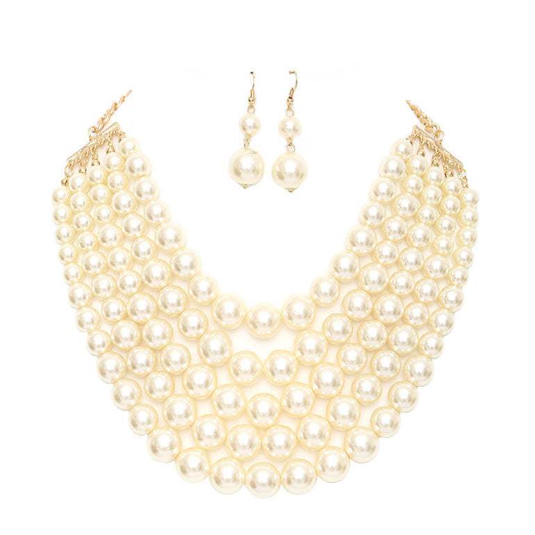 Chunky Multi Strand Pearl Bib Necklace - Madeline Love - Flyclothing LLC