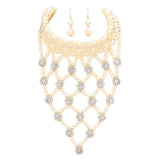 Flower Stone Embellished Pearl Statement Necklace - Madeline Love - Flyclothing LLC