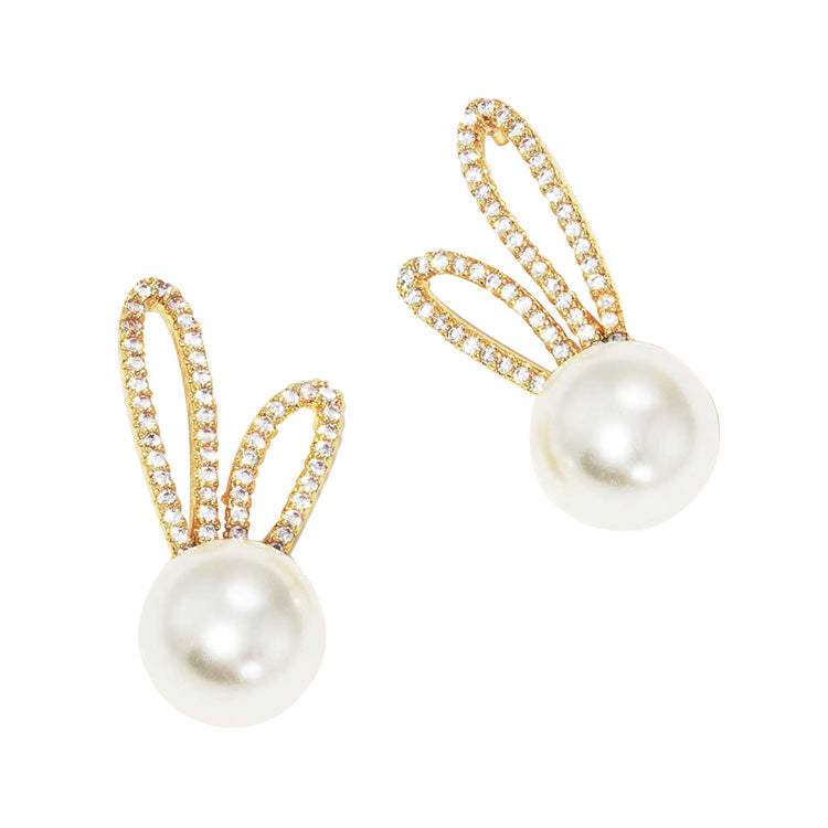 Gold Dipped CZ Pearl Rabbit Stud Earrings - Madeline Love - Flyclothing LLC