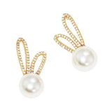 Gold Dipped CZ Pearl Rabbit Stud Earrings - Madeline Love - Flyclothing LLC
