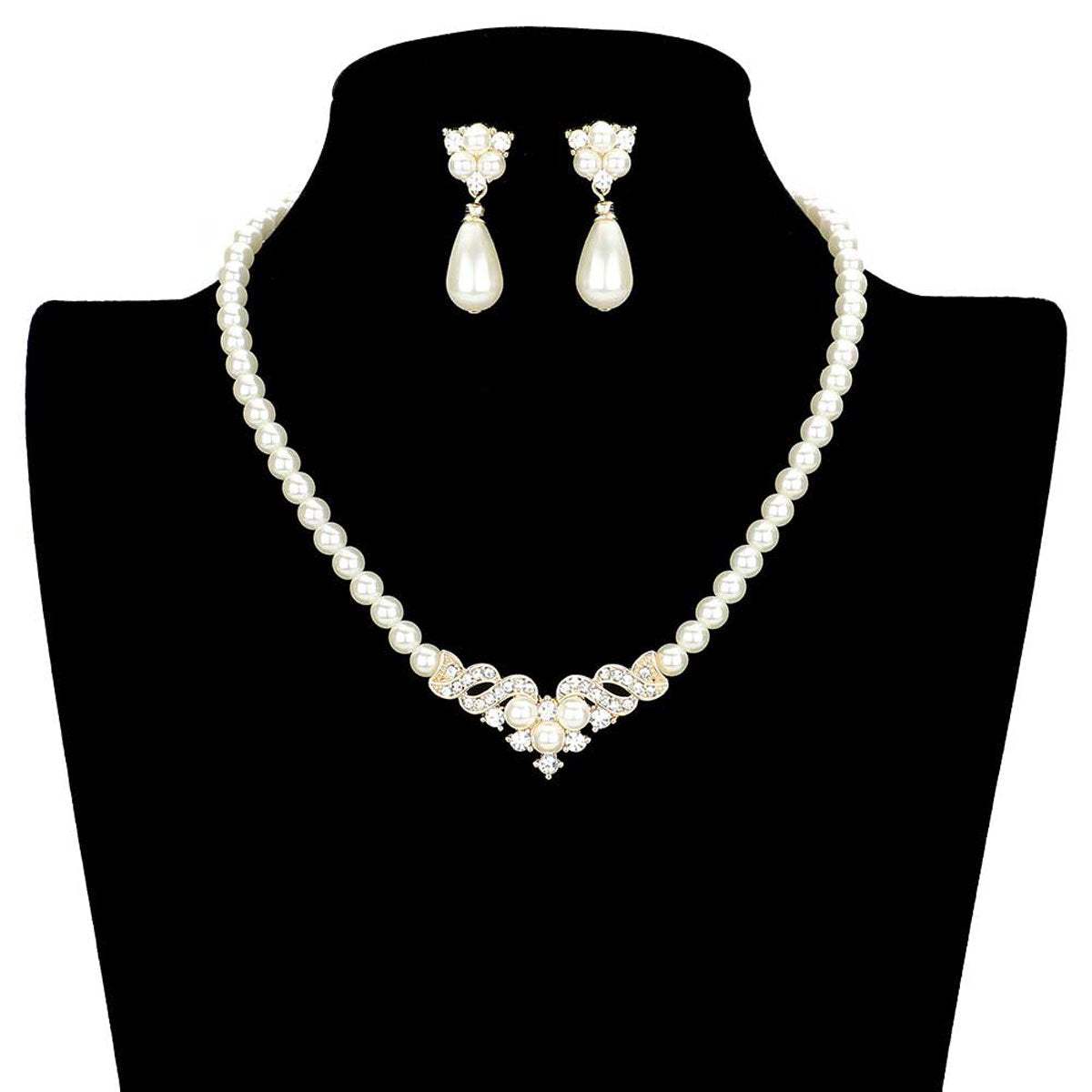 Crystal Accented Pearl Collar Necklace - Madeline Love - Flyclothing LLC