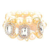 Glass Stone Accented Pearl Stretch Bracelet - Madeline Love - Flyclothing LLC