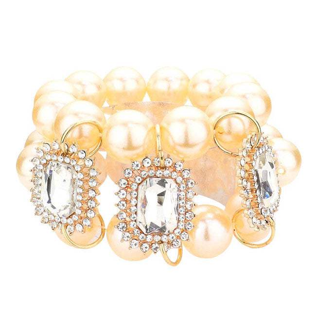Glass Stone Accented Pearl Stretch Bracelet - Madeline Love - Flyclothing LLC