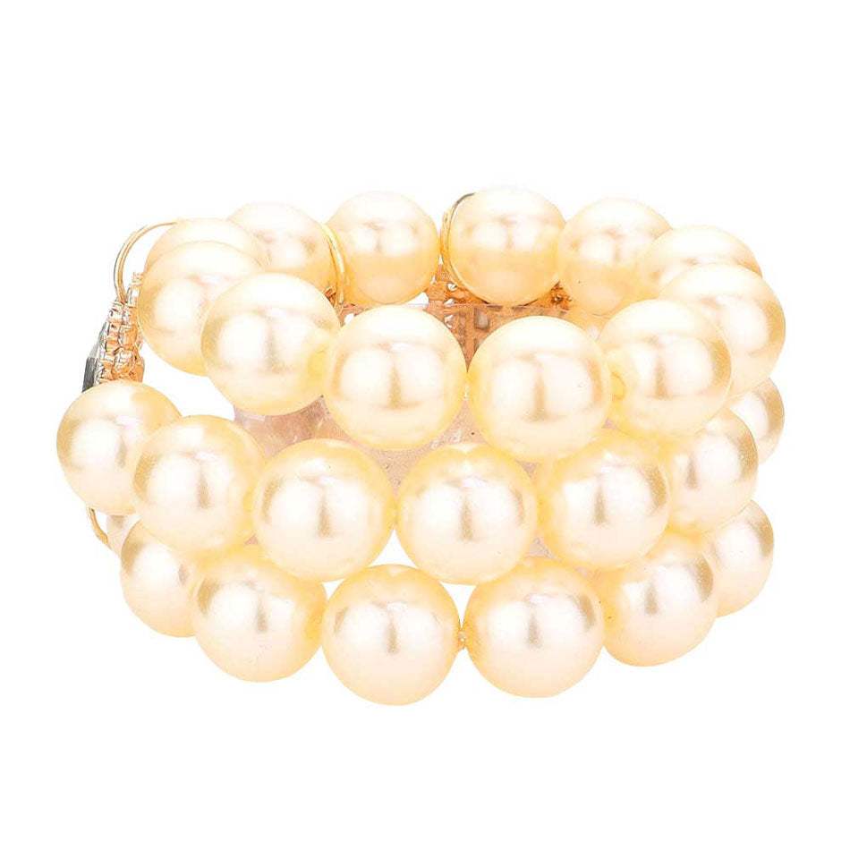Glass Stone Accented Pearl Stretch Bracelet - Madeline Love - Flyclothing LLC