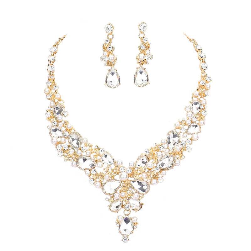 Round Teardrop Stone Accented Evening Necklace - Madeline Love - Flyclothing LLC