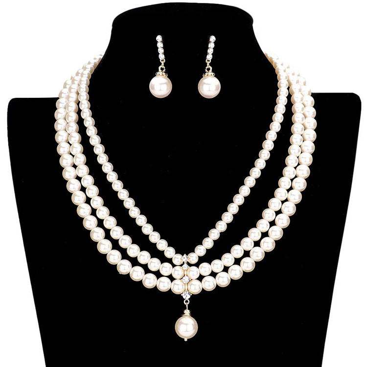 Triple Layered Pearl Necklace - Madeline Love - Flyclothing LLC