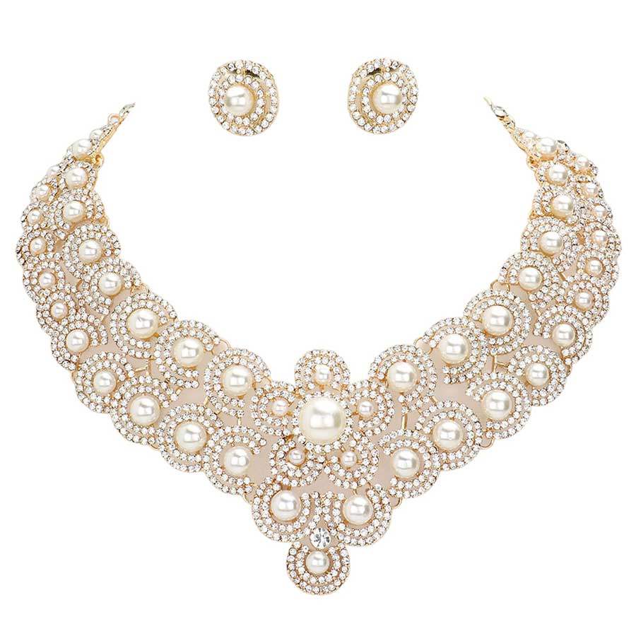 Pearl Accented Evening Necklace Earring Set - Madeline Love - Flyclothing LLC