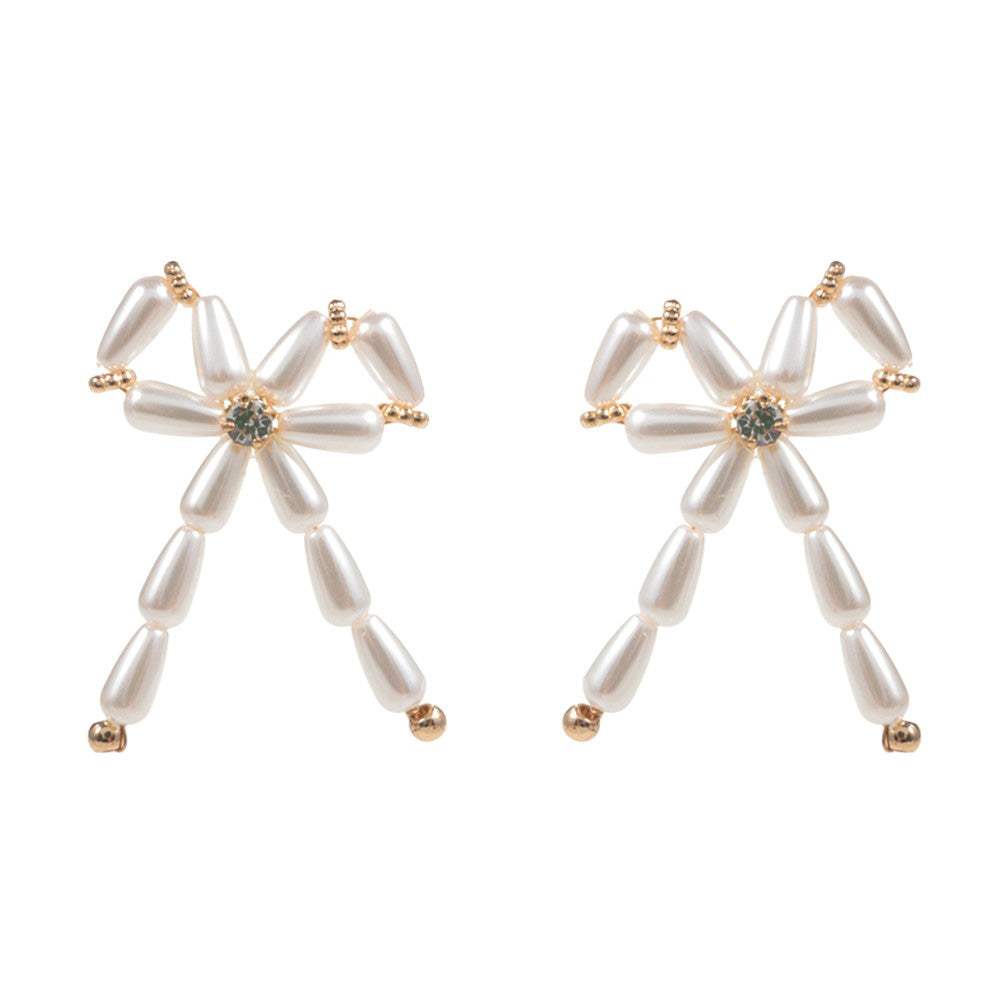 Pearl Beads Bow Earrings - Madeline Love - Flyclothing LLC