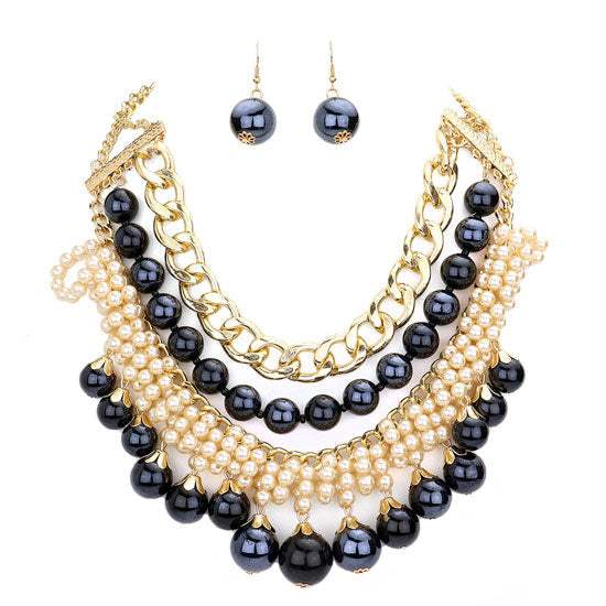 Pearl Chunky Metal Chain Statement Necklace - Madeline Love - Flyclothing LLC