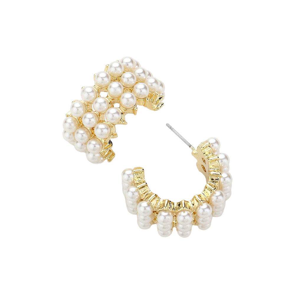 Pearl Cluster Hoop Earrings - Madeline Love - Flyclothing LLC