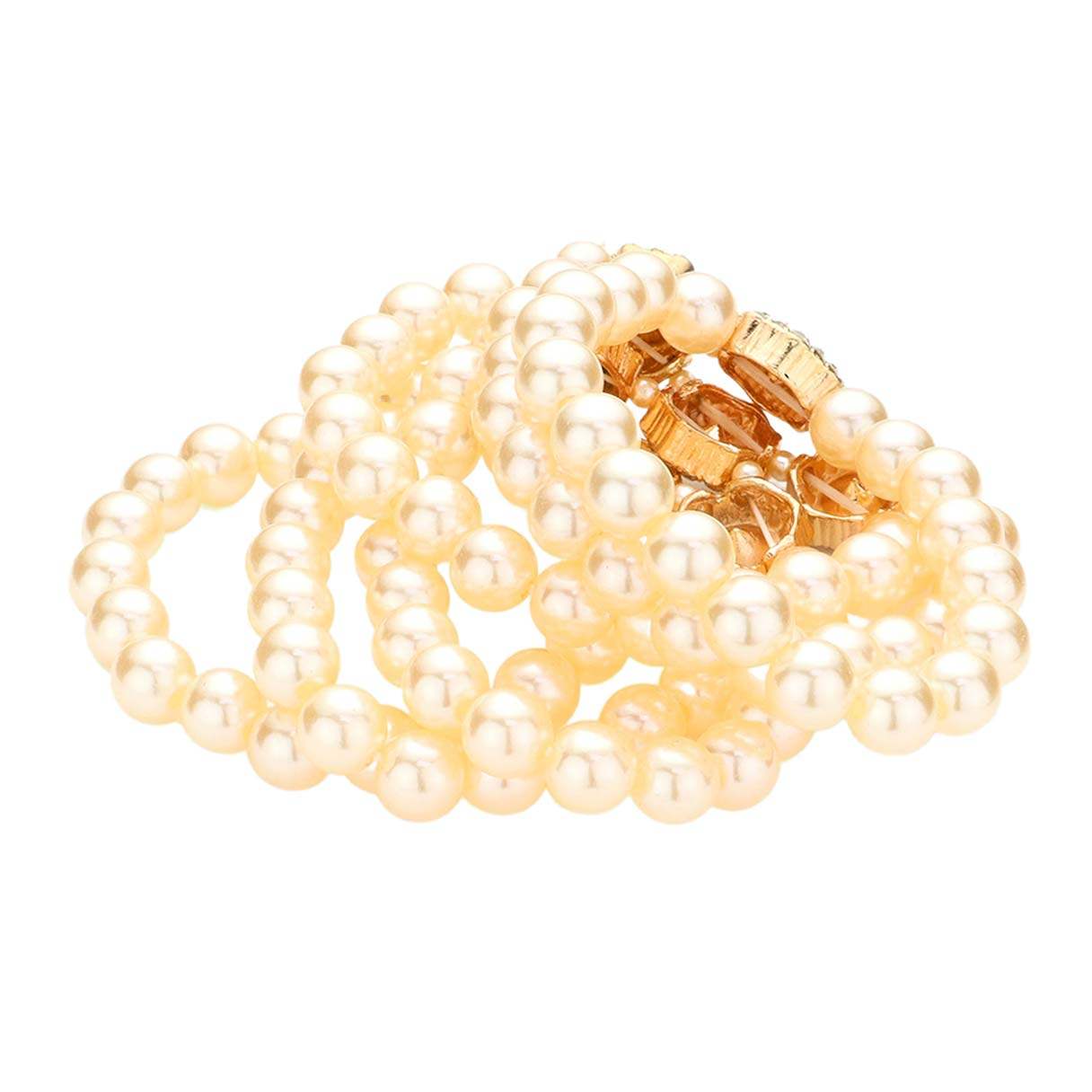 Stone Embellished Multi Layered Pearl Stretch Bracelet - Madeline Love - Flyclothing LLC