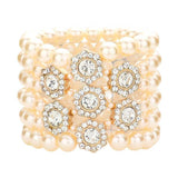 Stone Embellished Multi Layered Pearl Stretch Bracelet - Madeline Love - Flyclothing LLC