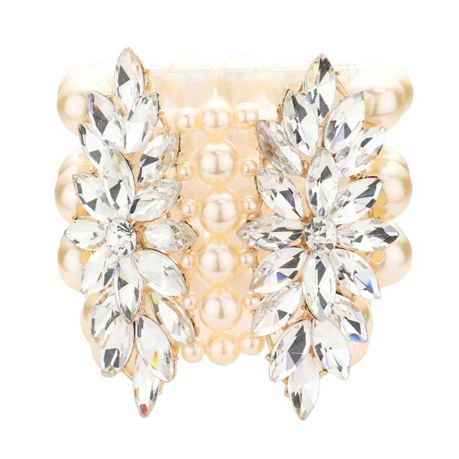 Trendy Stone Embellished Layered Pearl Stretch Bracelet - Madeline Love - Flyclothing LLC