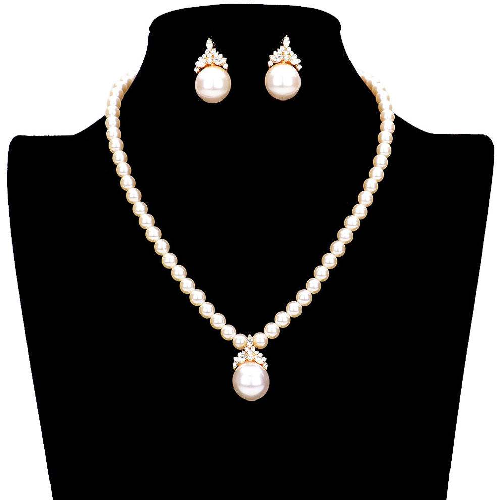 Stone Embellished Pearl Necklace - Madeline Love - Flyclothing LLC