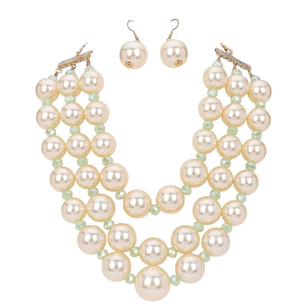 Triple Layered Chunky Pearl Necklace - Madeline Love - Flyclothing LLC
