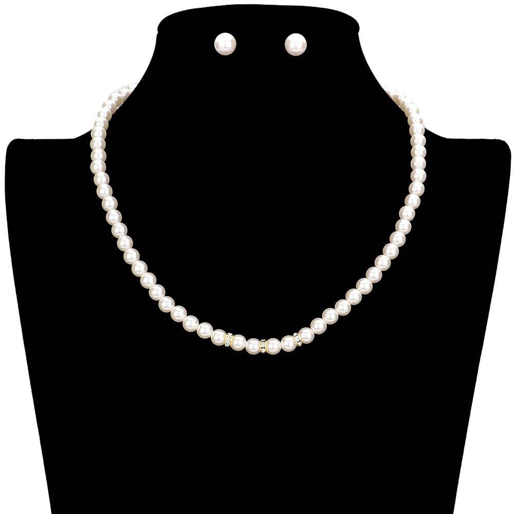 Triple Rhinestone Ring Pointed Pearl Necklace - Madeline Love - Flyclothing LLC