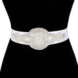 Bridal Wedding Pearl & Crystal Sash Ribbon Belt Headband - Madeline Love - Flyclothing LLC