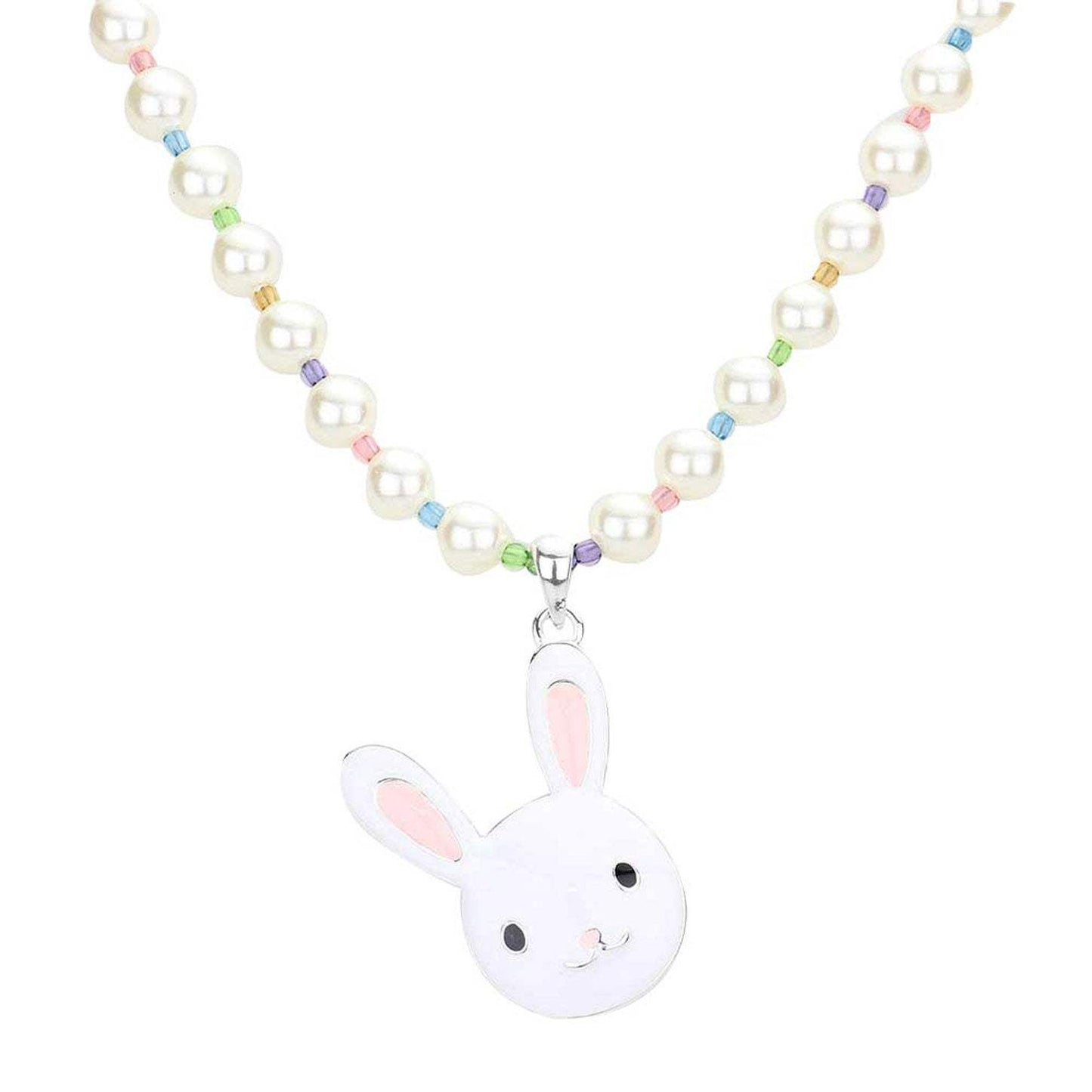 Enamel Easter Bunny Pendant Pearl Necklace - Madeline Love - Flyclothing LLC
