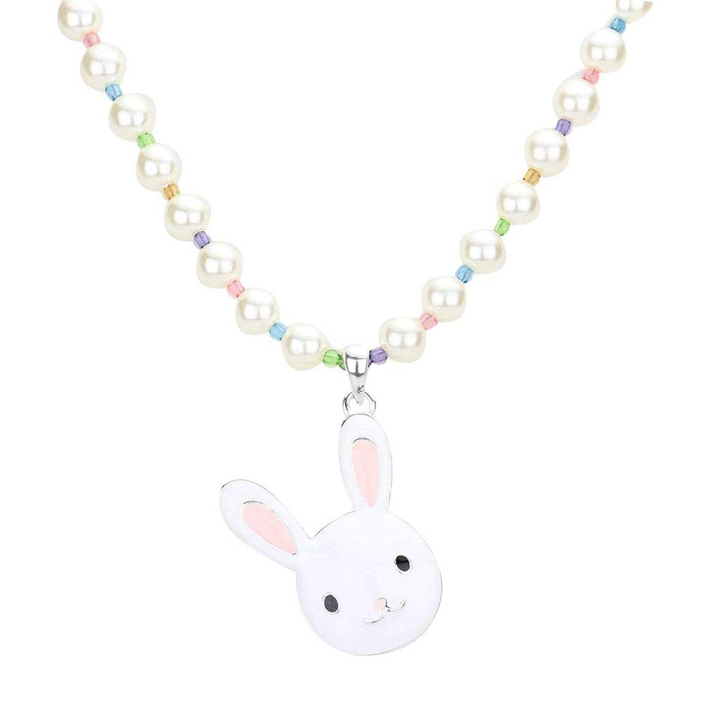 Enamel Easter Bunny Pendant Pearl Necklace - Madeline Love - Flyclothing LLC