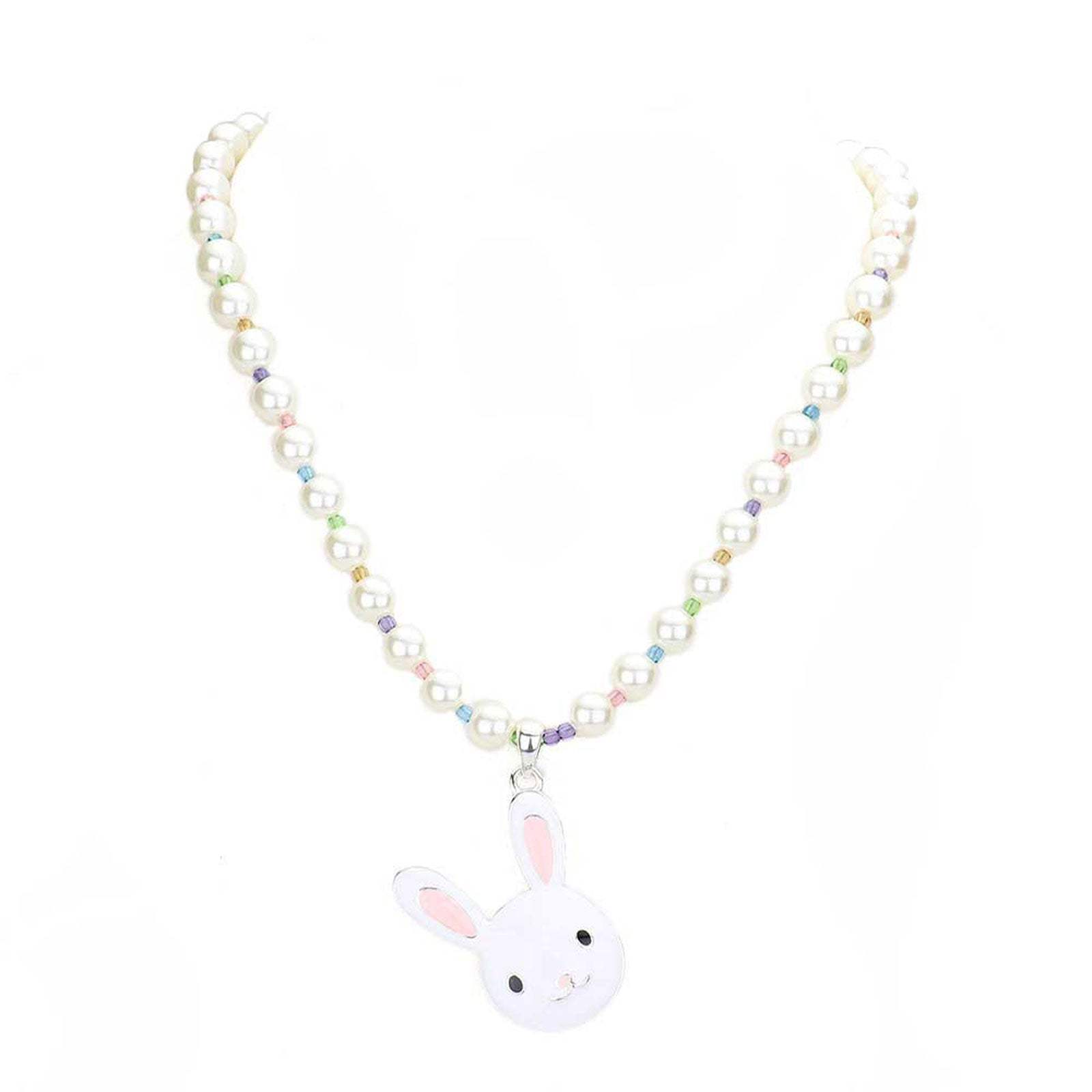 Enamel Easter Bunny Pendant Pearl Necklace - Madeline Love - Flyclothing LLC