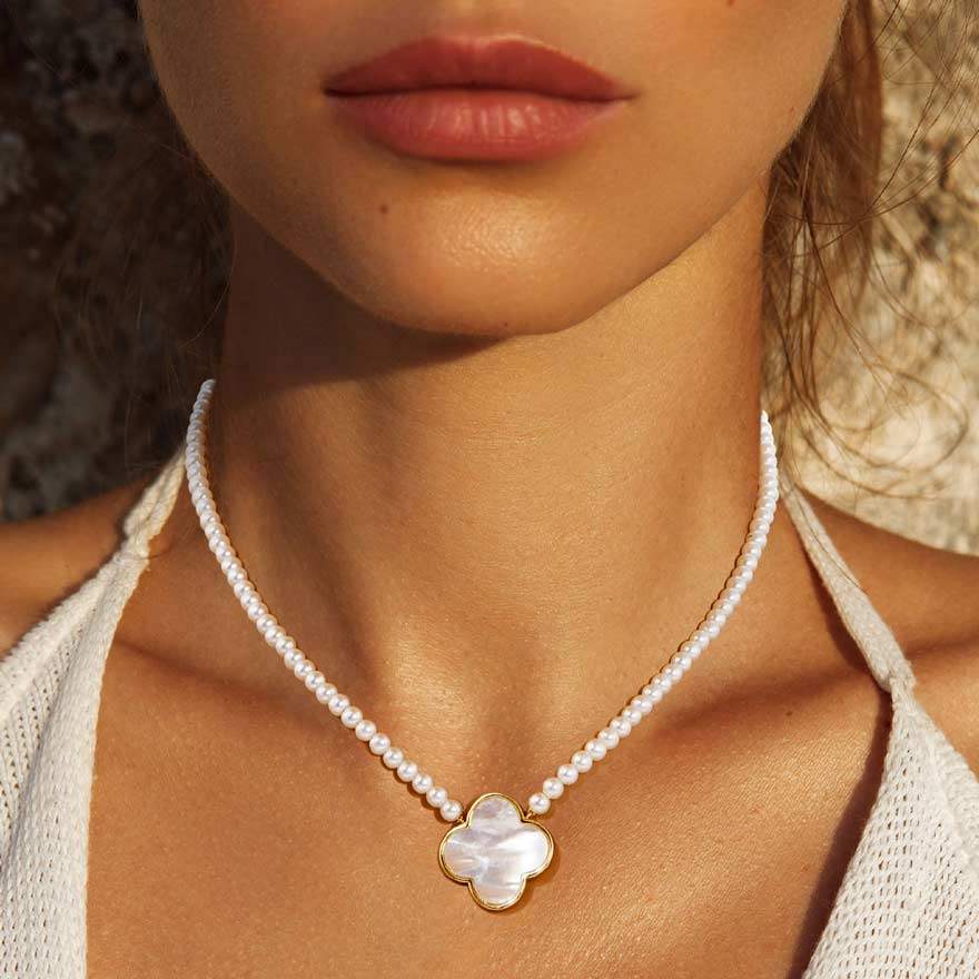 White Gold Dipped Mother Of Pearl Pendant Necklace - Madeline Love - Flyclothing LLC