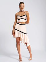 Yahvi Beige Lace Trim Satin Skirt - Miss Circle - Flyclothing LLC