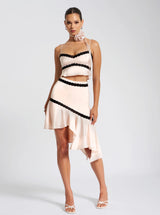 Yahvi Beige Lace Trim Satin Skirt - Miss Circle - Flyclothing LLC