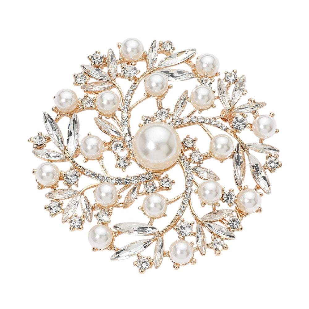 Pearl Rhinestone Embellished Flower Vine Brooch - Madeline Love - Flyclothing LLC