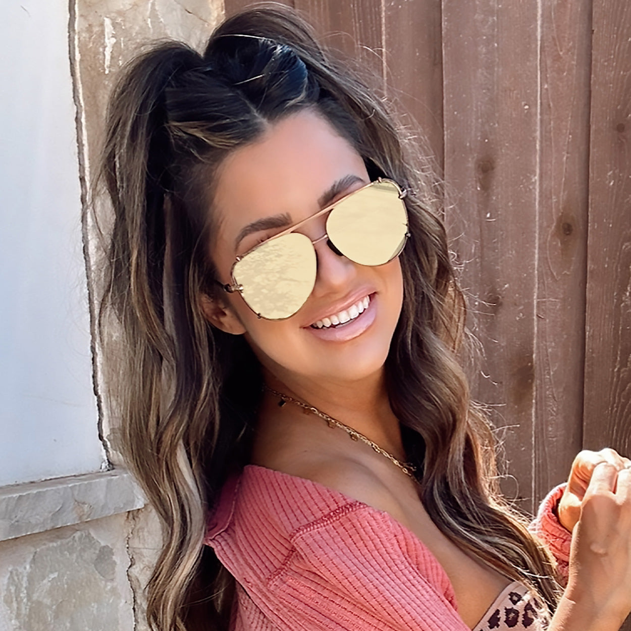 Cristina - Tangle Free - Mirrored Brown Aviator Sunglasses - TopFoxx - Flyclothing LLC