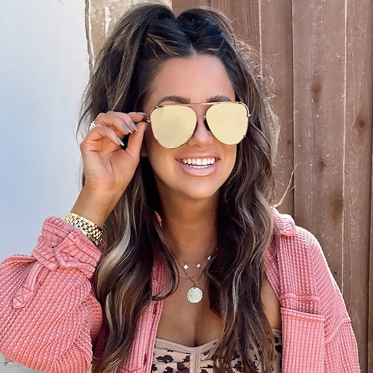 Cristina - Tangle Free - Mirrored Brown Aviator Sunglasses - TopFoxx - Flyclothing LLC
