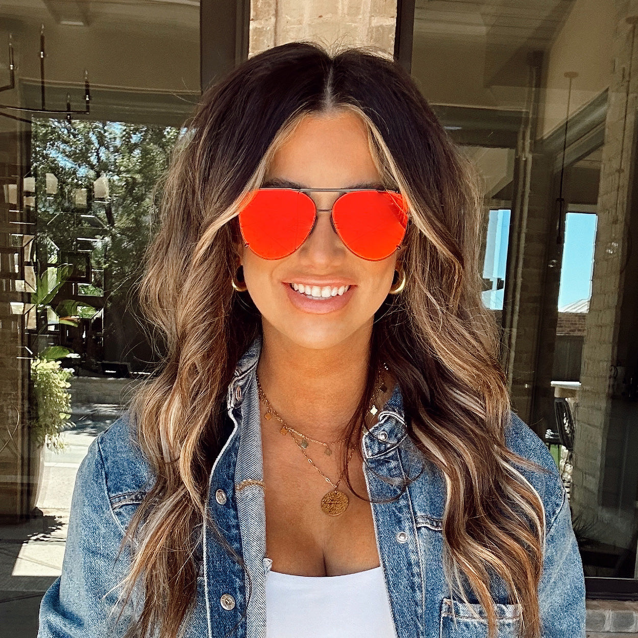 Cristina - Tangle Free - Mirrored Red Aviator Sunglasses - TopFoxx - Flyclothing LLC