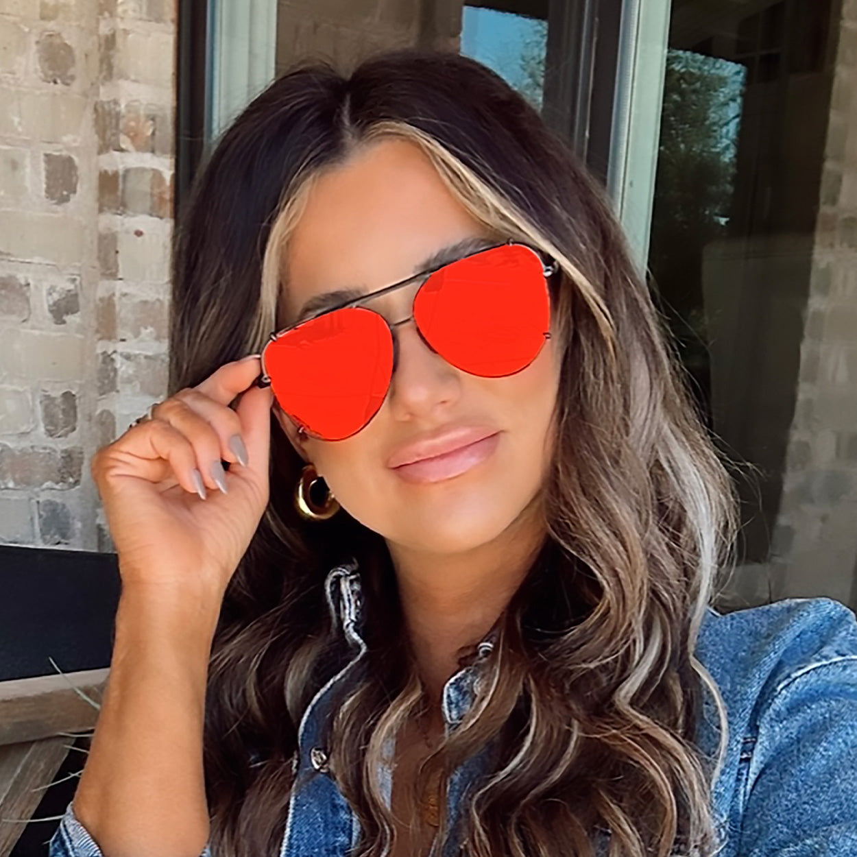 Cristina - Tangle Free - Mirrored Red Aviator Sunglasses - TopFoxx - Flyclothing LLC