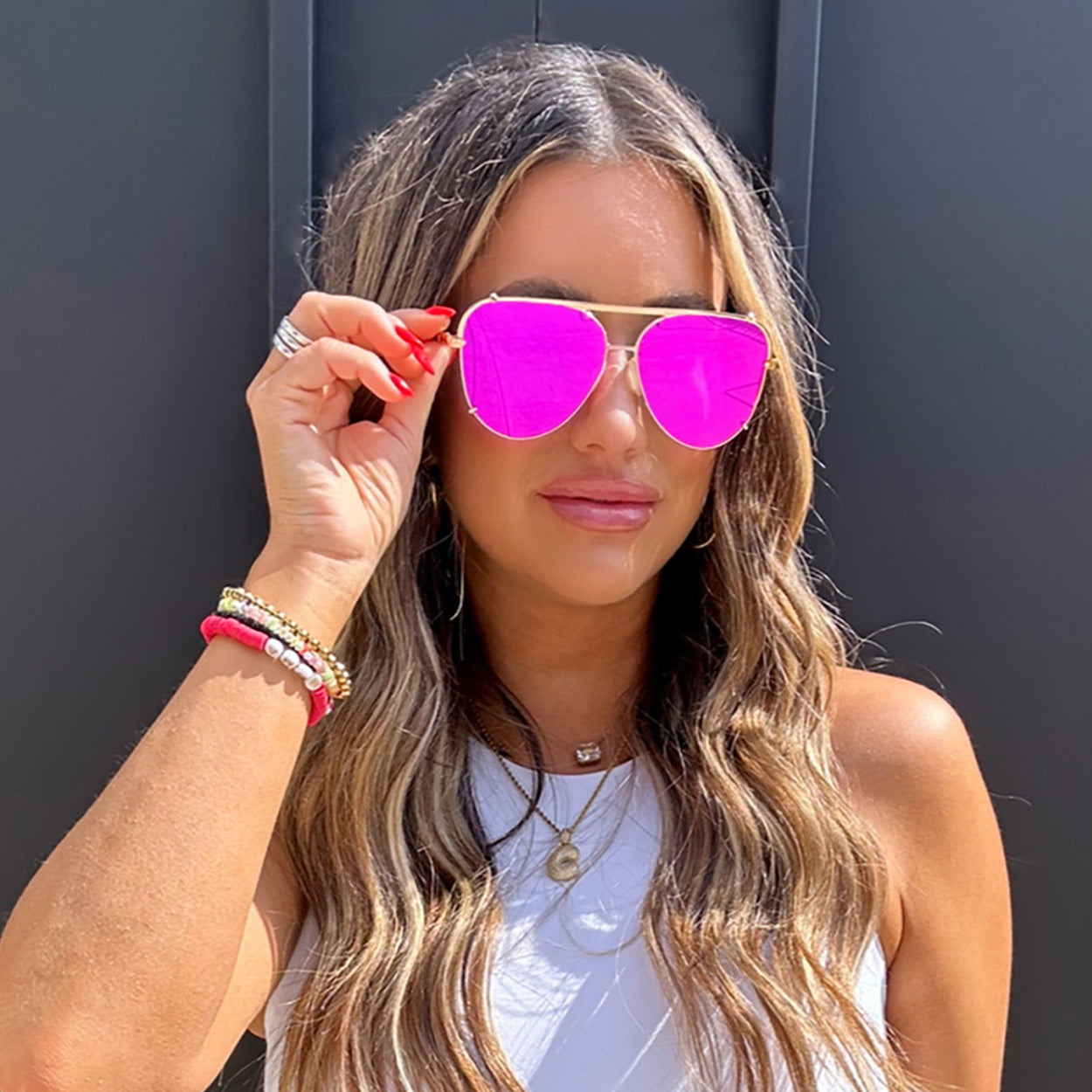 Cristina - Tangle Free - Mirrored Pink Aviator Sunglasses - TopFoxx - Flyclothing LLC