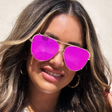 Cristina - Tangle Free - Mirrored Pink Aviator Sunglasses - TopFoxx - Flyclothing LLC